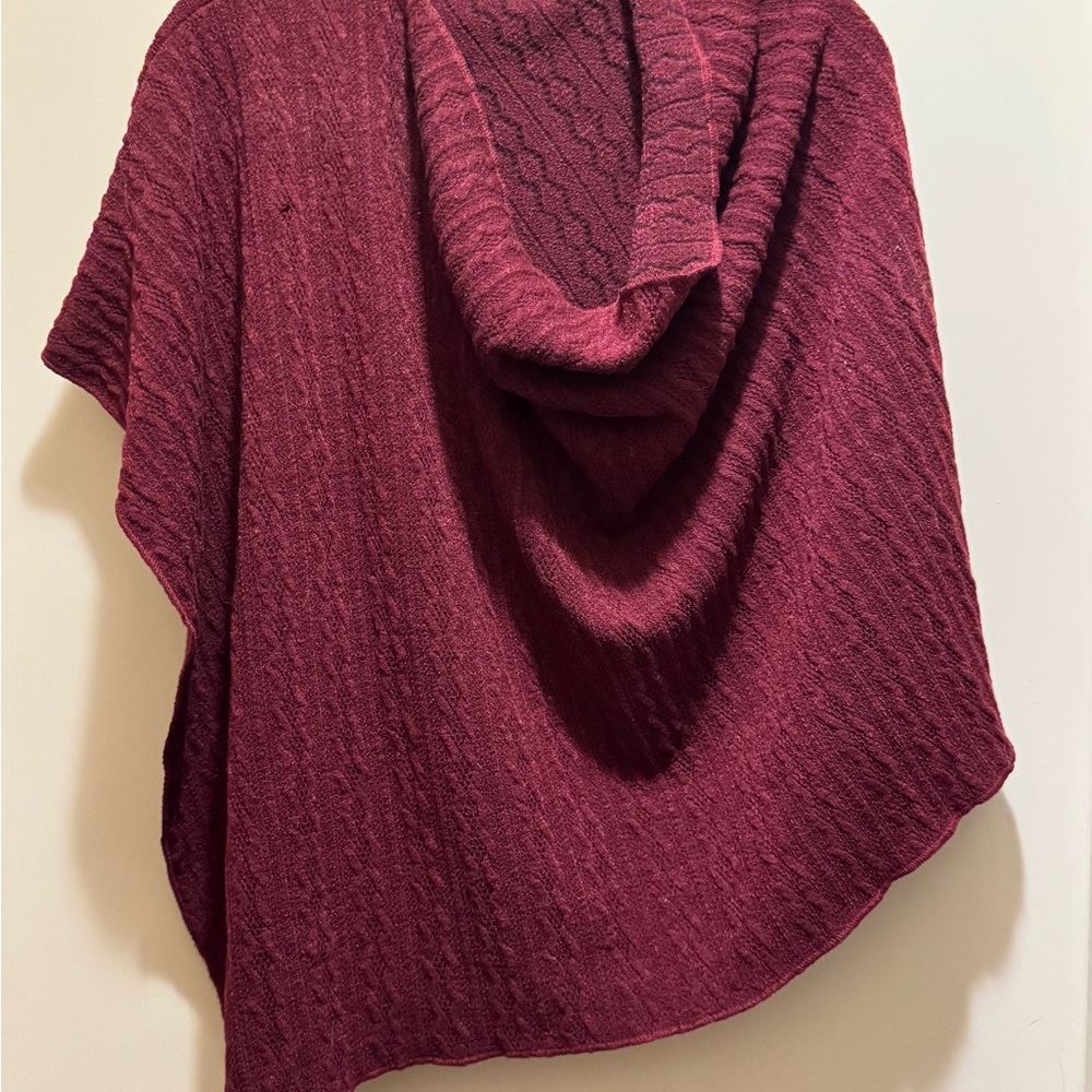 Chic Burgundy Hooded Poncho Made in USA
